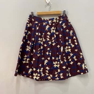 Cue Womens  Size 8 Pleated Skirt Blue / Cream / Maroon 