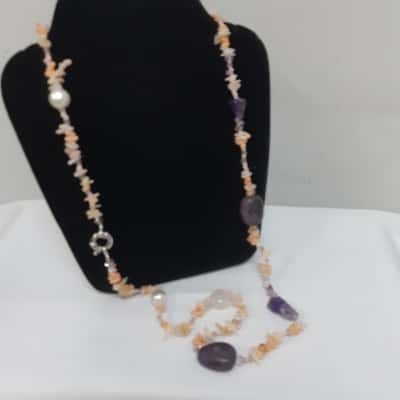 Amethyst Stone & Pearl Like Necklace
