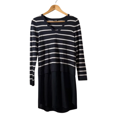 Emerge Womens  Size S 8 Long Sleeve Shirt Navy Blue / White 