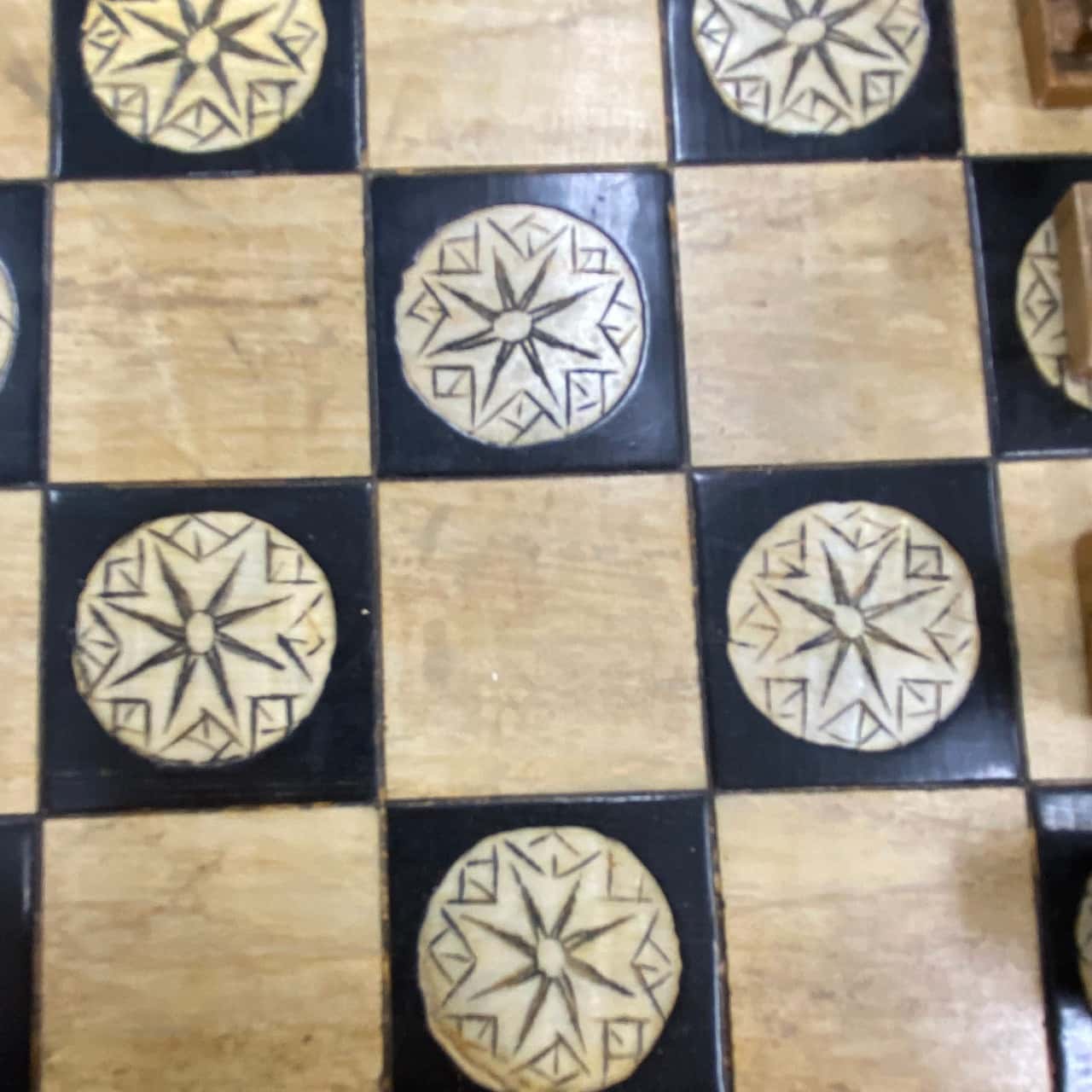 Chess Set Ornate Hand Carved Stone & Wood Board 27x27cm (Complete with ...