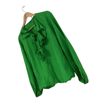 Country Road Size 8 Green Linen-Viscose Blend Long Sleeve Blouse 