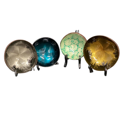 4 x Natural Coconut Bowls Enamel Inside 