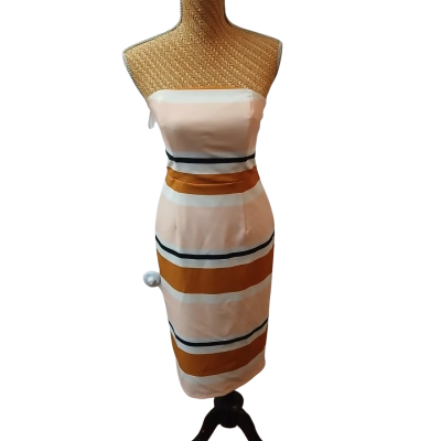 Pasduchas Womens  Size 10 Cabana Strapless Midi Dress Striped 