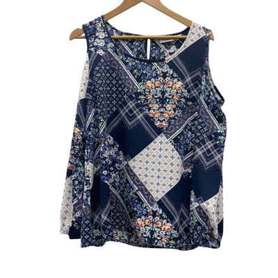 Jeanswest Womens  Size 14 Long Sleeve Shirt Multicoloured / Navy Blue 