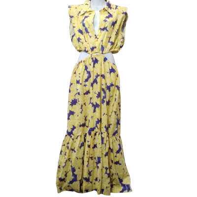 Aureta Women's Size XL Blue and Yellow Floral Maxi Dress