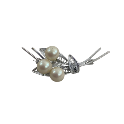  Womens Vintage Brooch Silver Tone with Faux Pearls 