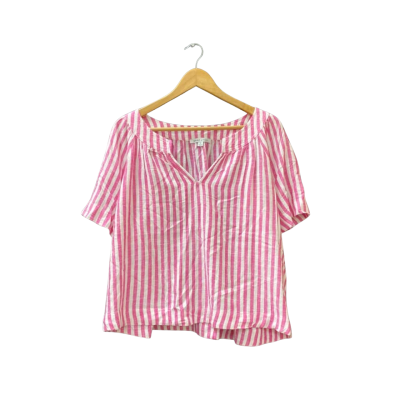 Grae Linen Size 10 Short Sleeve Top Multicoloured/Pink/Striped/White 
