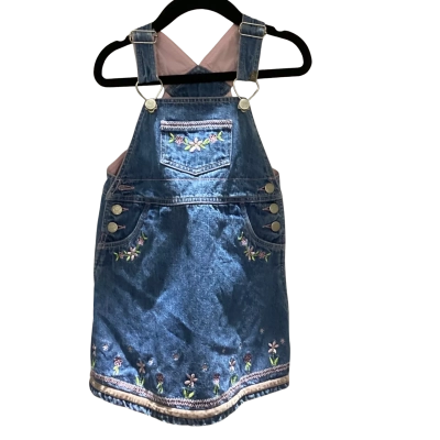 Pumpkin Patch Kids  Size 3 Embroidered Overall Style Dress Blue HTHT