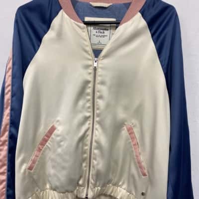Abercrombie & Fitch Womens  Size L Track Jacket Beige / Blue / Pink  