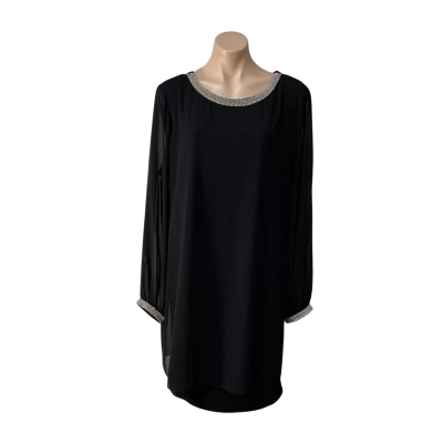 Frank Lyman Womens Size 18 Black Long Sleeve Tunic with Silver Diamonte Trim (new)