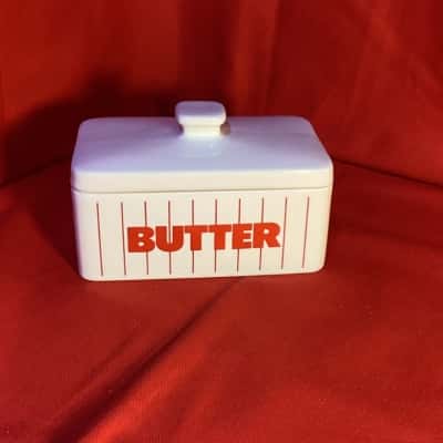Vintage Hornsea Pottery Red Stripe Butter Dish with Lid