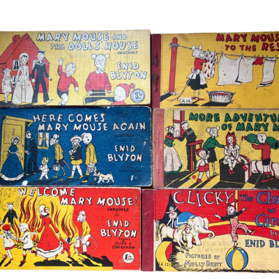6 x vintage strip books; Mary mouse and clicky the clown books, by Enid Blyton.
