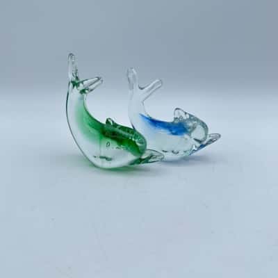 Art Glass Blue & Green Dolphins