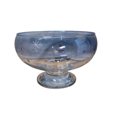 Pasabahce Hand Cut Blue Lustred Starburst Pedestal Bowl