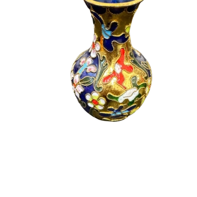 Brass and Enamel CLOISONNE Vase Cobalt Blue Flowers