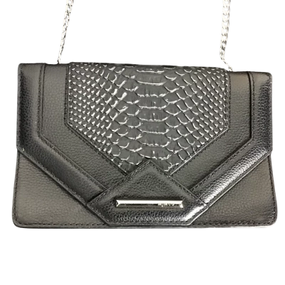 Mimco Black Leather Coss Body Bag with Crocodile Embossing