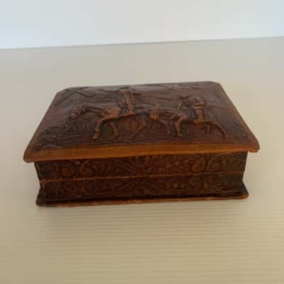 Vintage Spanish Jeype Tooled Leather Trinket Box - Don Quixote Motif