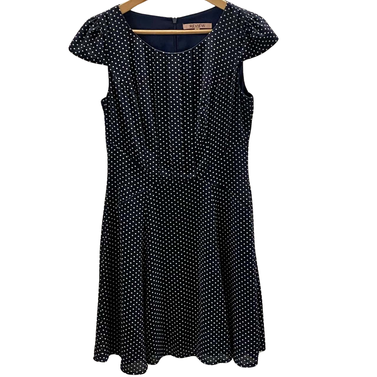 Review Size 8 Short Sleeve Dress Navy with White Spots (s)