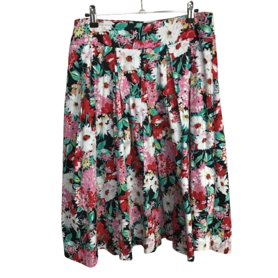 Review Flared Floral Print Cotton Blend Skirt