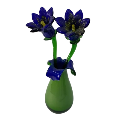 Hand-Blown Glass Vase & Flowers