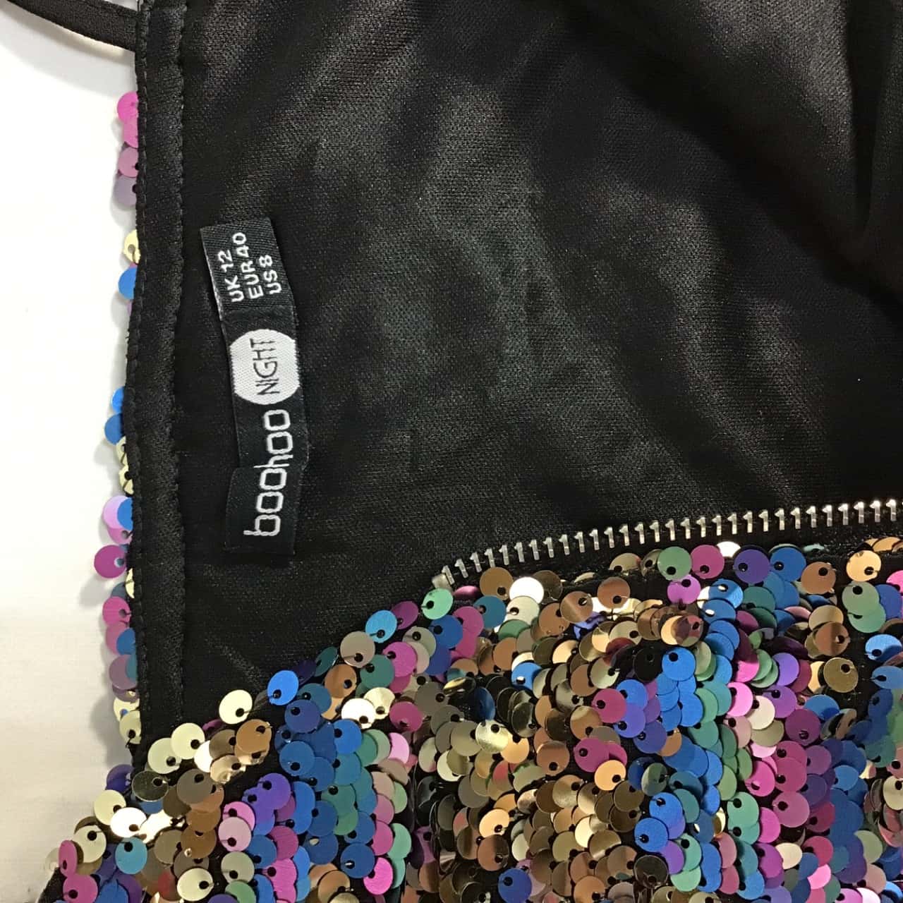 Boohoo Womens Size 12 Mini Sequin Dress Blue / Gold / Pink (s)
