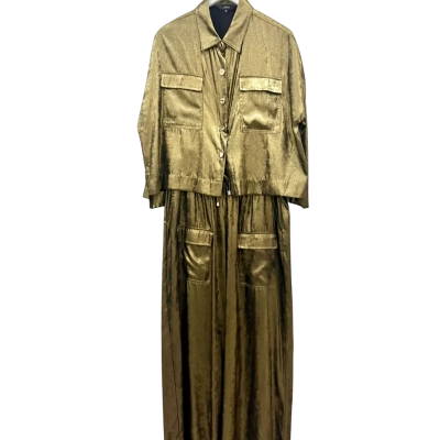 MOTTO Gold Long  Sleeve Top Matching Wide Leg Pants Size 12/14
