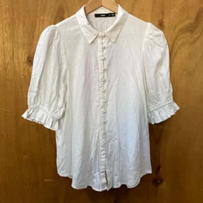 Sportsgirl White Linen-Blend Shirt Size 8