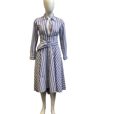 Portmans Womens  Size 6 Striped Shirt Collar Dress Blue / White