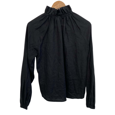 AERE Womens  Linen Size 12 Long Sleeve Shirt Black  