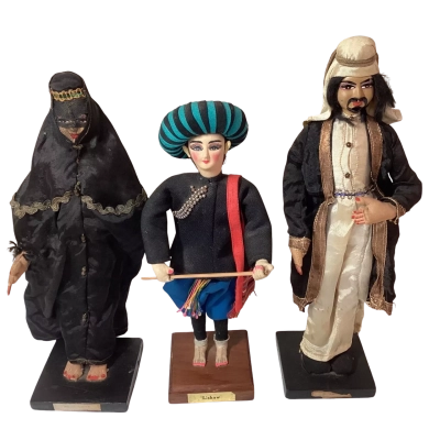 Vintage Handmade Cultural Folk Art Souvenir Dolls - Set of 3 (Middle Eastern & Southeast Asian)