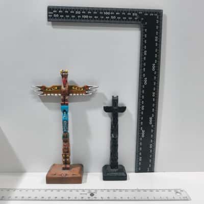 2x Hand Crafted Totem Pole Decorations Authentic 