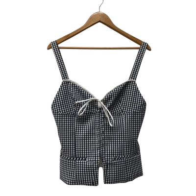 Zara Womens  Size L Button Up Top Black  / Gingham / Navy Blue / White 