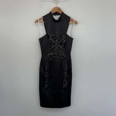 Karen Millen Black Embellished Sleeveless Evening Midi Dress  Size 12