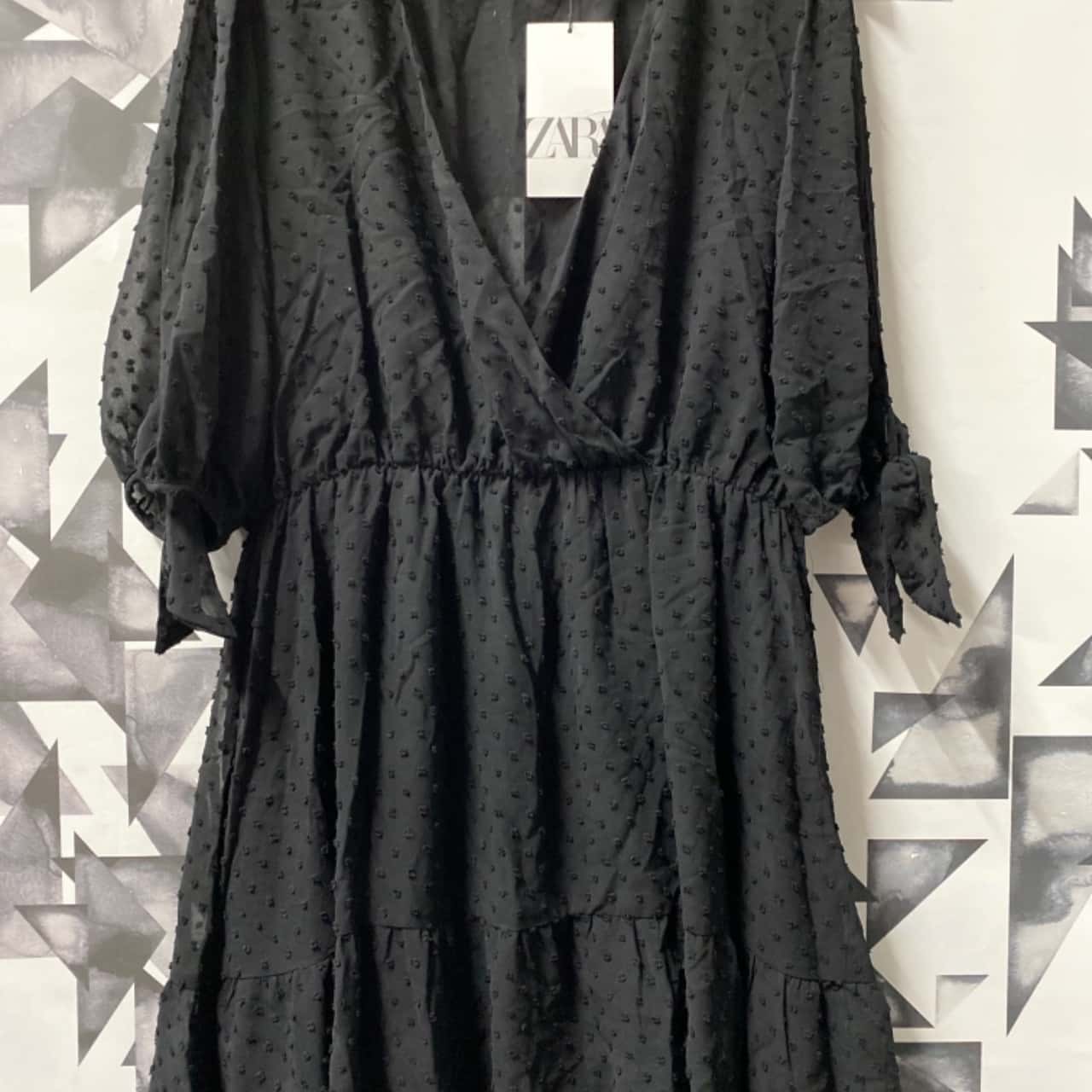 black puff sleeve dress zara ZARA Black Balloon Sleeve Ruffle Collar Button Mini Fit & Flare A-Line   Brie