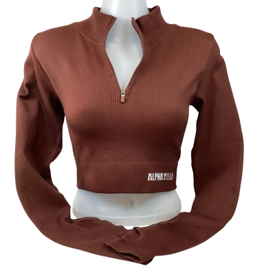Alpha Wear - Chocolate Long Sleeve Sport Zip Top (Size L)