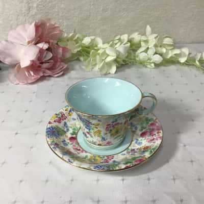Vintage Aynsley Blue / Floral Pattern Bone China Cup & Saucer