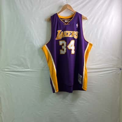 NBA Mens Size XXL Shaq 34 Lakers Jersey Gold / Purple / White 