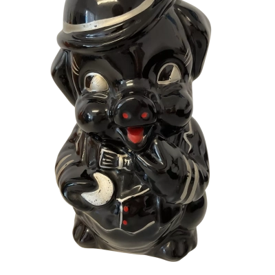 Black pottery pig money box x 1