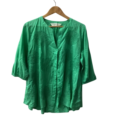 Virtuelle Womens  Size 14 3/4 Sleeve Shirt Green 100% cotton F