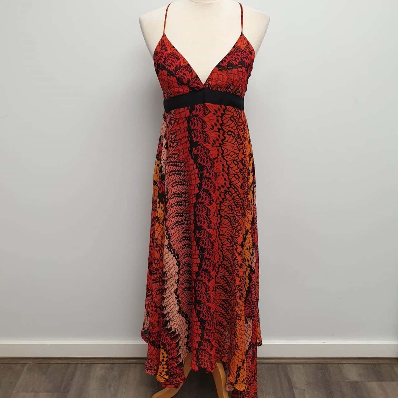 Dotti Classy Elegant, Soft & Feminine Vibrant Red & Orange Butterfly Wing  Print Spaghetti Strap Maxi Dress Size 12 - RRP $99.95 (s)