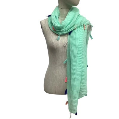  Ivys One Size Pleated Scarf Mint Green with Tassel Trim 