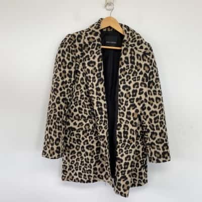 Decjuba Beige Black Animal Print Trench Coat Size 10 