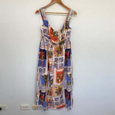 Henry Oscar Vacanza Print Montana Midi Dress Size 14 