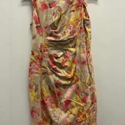 AK Anne Klein Womens  Size 6 Mini Dress Beige / Floral / Pink  / Yellow 