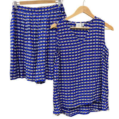 ELK Blue Patterned Top/Shorts Set Size 8