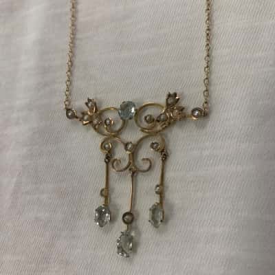 Antique 9ct Gold Aquamarine Necklace 