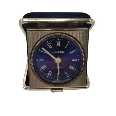 Deluxe made in Germany cobalt blue travel clock. Good condition & working. 5 cm x 5 cm