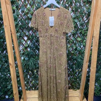 Zara Womens  Size M Maxi Dress Brown 