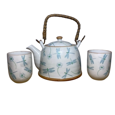 Japanese dragonfly ceramic teapot and cups