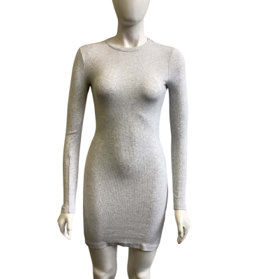 All Things Golden Women's Size XS Long Sleeved Mini Bodycon Dress Light Grey 